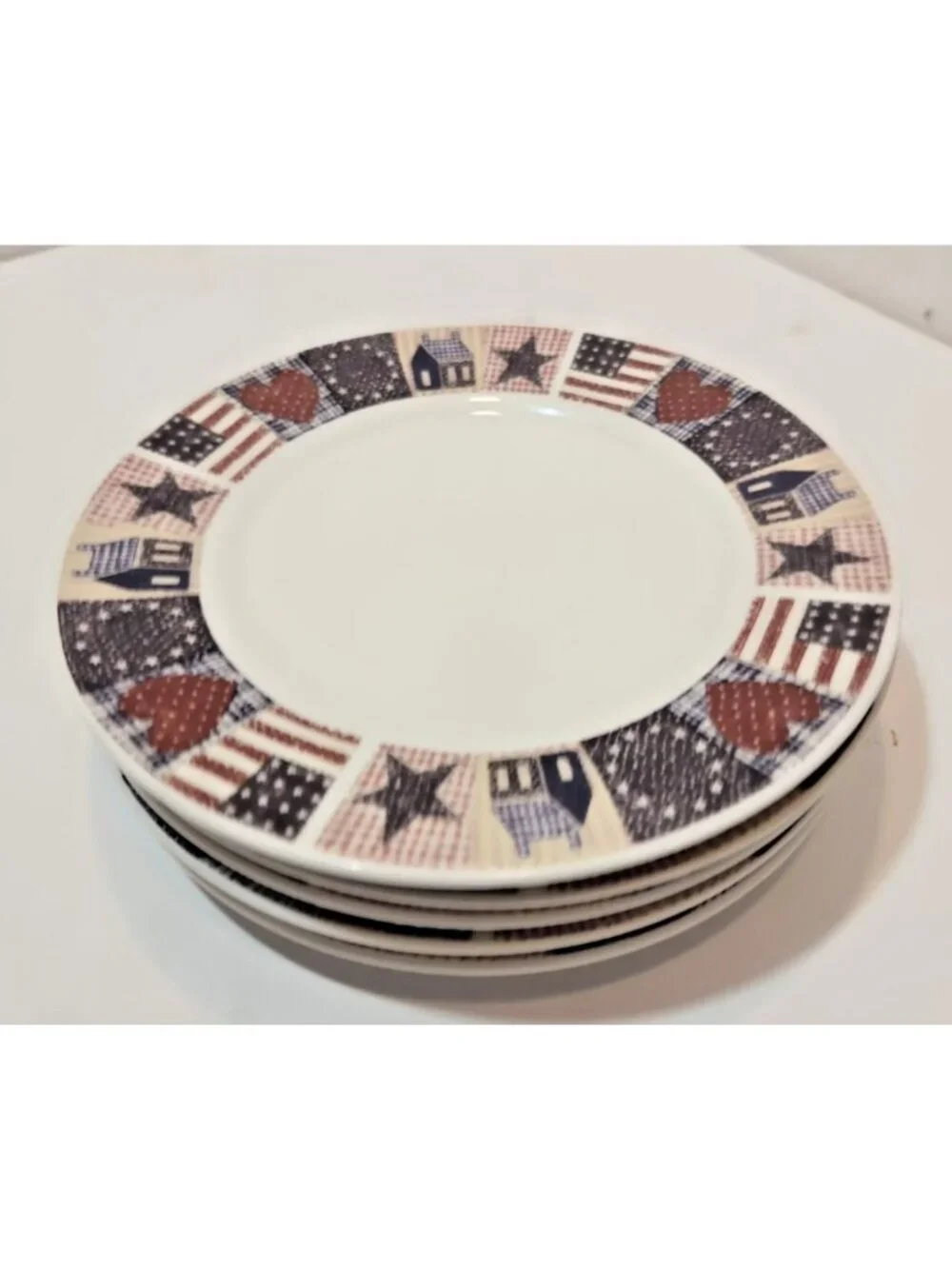 Vtg D.C. Brown American Quilt Bread Dessert Plate Lot of 5 by Oneida 6.25